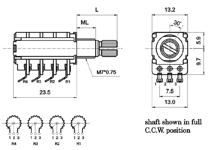 R124_G-_B1-, Rotary Potentiometers 12 mm