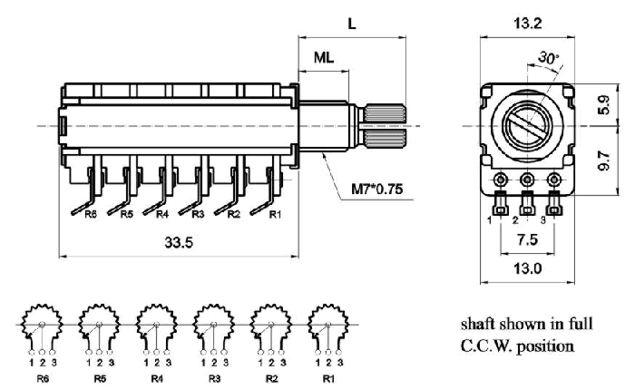 R126_G-_B1-, Rotary Potentiometers 12 mm