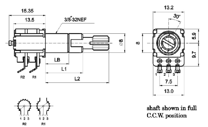R12B_G-_B1-, Rotary Potentiometers 12 mm