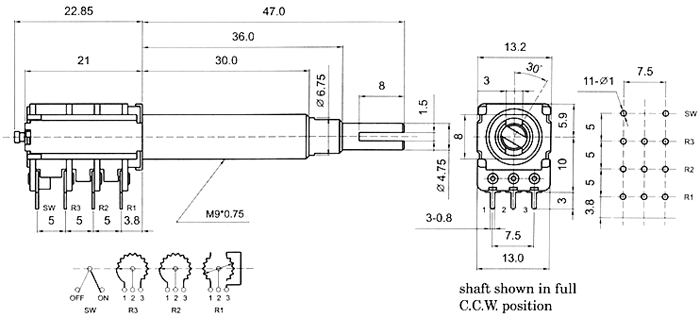R12CDS-TA1-, Rotary Potentiometers 12 mm