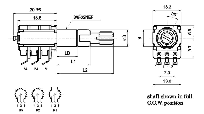 R12C_G-_B1-, Rotary Potentiometers 12 mm