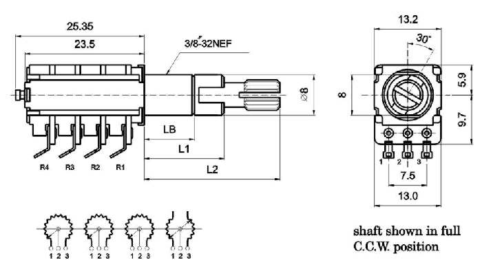 R12D_G-_B1-, Rotary Potentiometers 12 mm