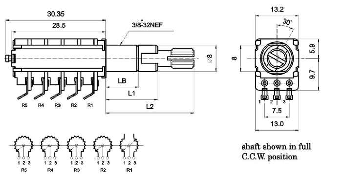 R12E_G-_B1-, Rotary Potentiometers 12 mm