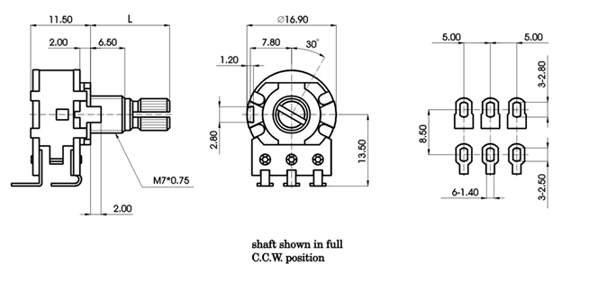 R1610G-_B1-, Rotary Potentiometers 16 mm