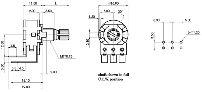 R1610G-_D4-, Rotary Potentiometers 16 mm
