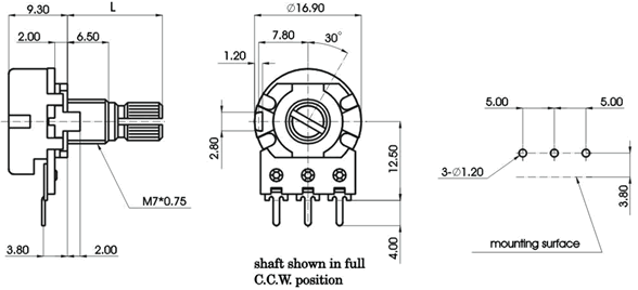 R1610N-_A1-, Rotary Potentiometers 16 mm