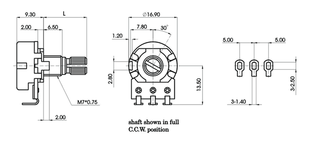 R1610N-_B1-, Rotary Potentiometers 16 mm