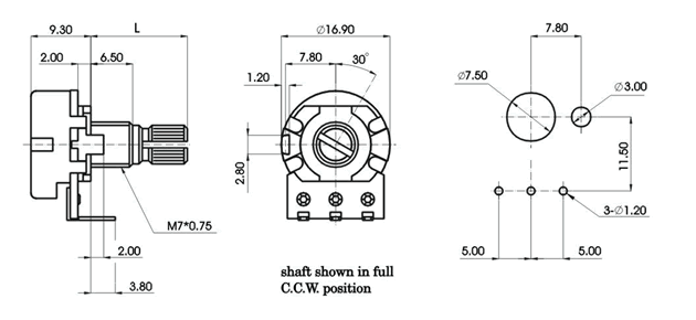 R1610N-_C3-, Rotary Potentiometers 16 mm