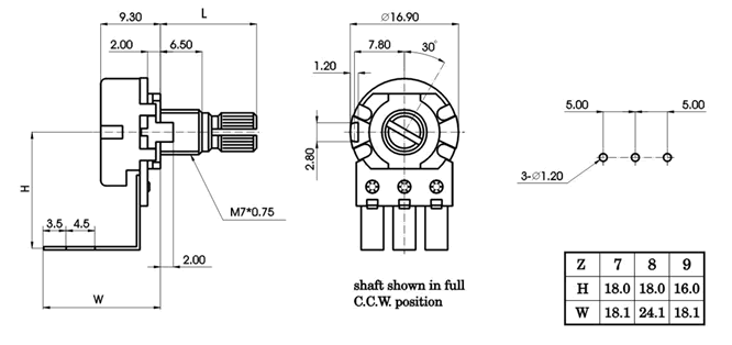R1610N-_D_-, Rotary Potentiometers 16 mm