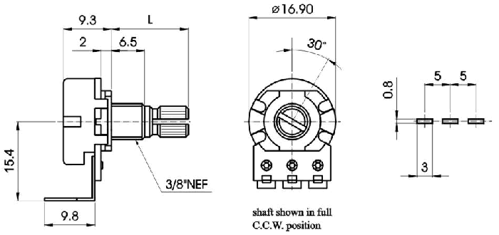 R1610N-_DA-, Rotary Potentiometers 16 mm