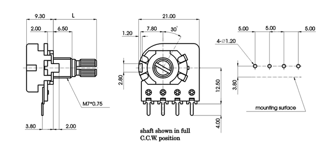 R1610P-_A1-, Rotary Potentiometers 16 mm