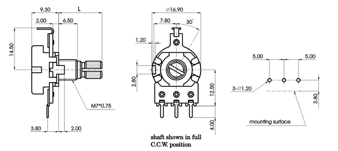 R1610R-_A1-, Rotary Potentiometers 16 mm