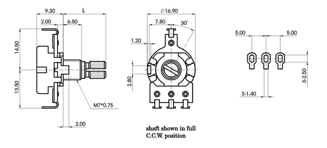 R1610R-_B1-, Rotary Potentiometers 16 mm