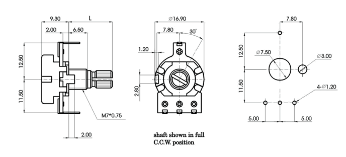 R1610R-_C3-, Rotary Potentiometers 16 mm