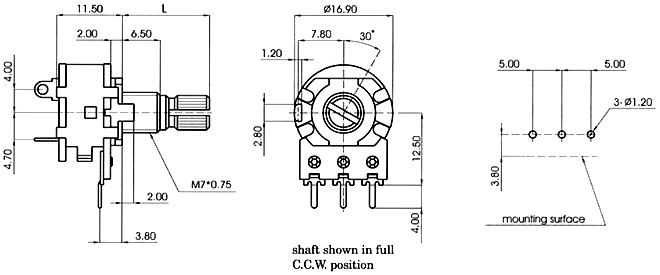 R1610S-_A1-, Rotary Potentiometers 16 mm