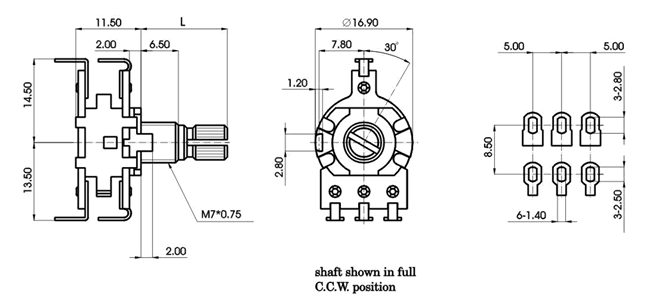 R1610T-_B1-, Rotary Potentiometers 16 mm