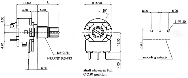 R1611S-_A1-, Rotary Potentiometers 16 mm