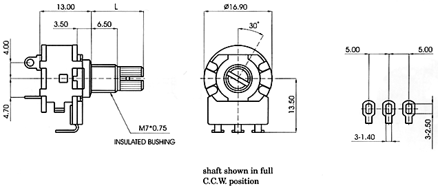 R1611S-_B1-, Rotary Potentiometers 16 mm