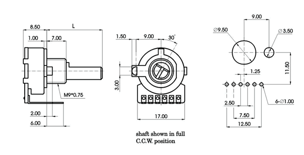 R1612G-_C1-, Rotary Potentiometers 16 mm