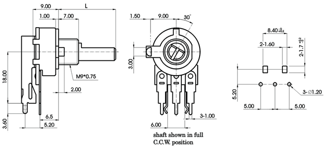 R1612N-_A2-, Rotary Potentiometers 16 mm