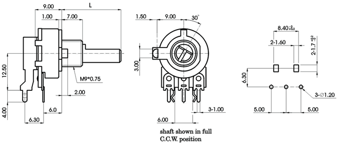 R1612N-_A8-, Rotary Potentiometers 16 mm