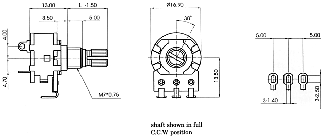 R1612S-_B1-, Rotary Potentiometers 16 mm