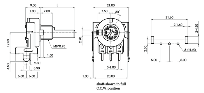 R1614N-_A1-, Rotary Potentiometers 16 mm