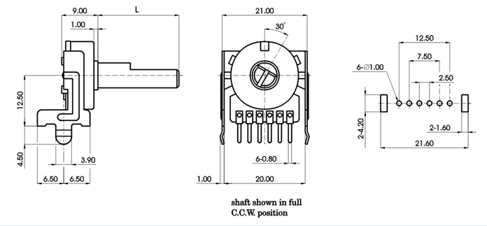 R1616G-_A1-, Rotary Potentiometers 16 mm