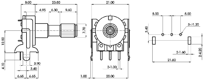 R1616N-WA3-, Rotary Potentiometers 16 mm