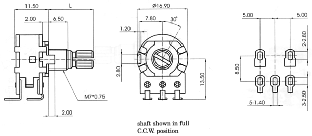R1620S-_B1-, Rotary Potentiometers 16 mm