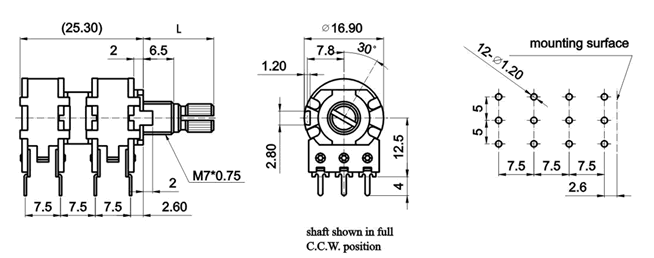 R1640G-_A8-, Rotary Potentiometers 16 mm