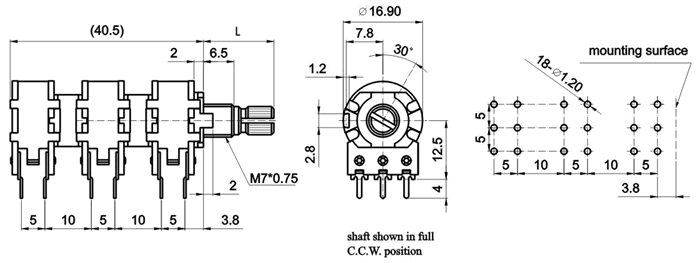 R1660G-_A1-, Rotary Potentiometers 16 mm