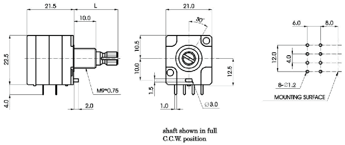 R2112G-_A1-, Rotary Potentiometers 21 mm, Резисторы переменные (потенциометры) роторного Typeа 21 mm