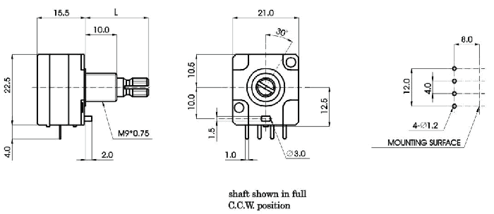 R2112N-_A1-, Rotary Potentiometers 21 mm, Резисторы переменные (потенциометры) роторного Typeа 21 mm