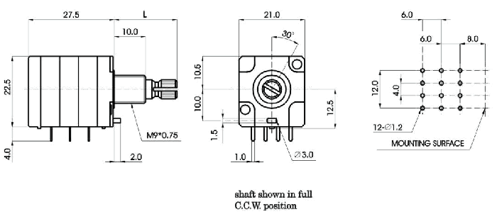 R2132G-_A1-, Rotary Potentiometers 21 mm, Резисторы переменные (потенциометры) роторного Typeа 21 mm
