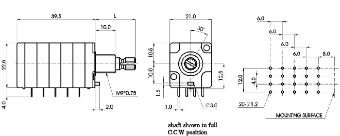 R2152G-_A1-, Rotary Potentiometers 21 mm, Резисторы переменные (потенциометры) роторного Typeа 21 mm