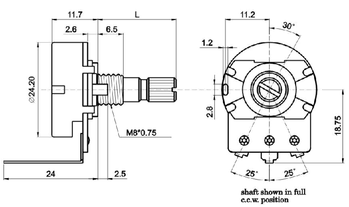 R2410N-_D1-, Rotary Potentiometers 24 mm, Резисторы переменные (потенциометры) роторного Typeа 24 mm