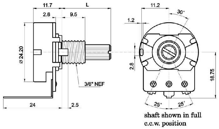 R2412N-_D1-, Rotary Potentiometers 24 mm, Резисторы переменные (потенциометры) роторного Typeа 24 mm