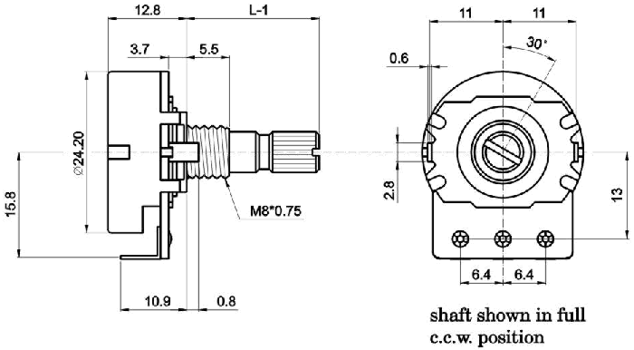 R2413N-_B1-, Rotary Potentiometers 24 mm, Резисторы переменные (потенциометры) роторного Typeа 24 mm