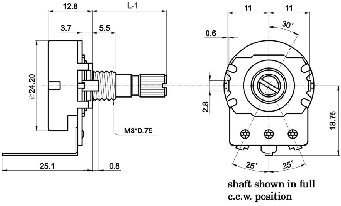 R2413N-_D1-, Rotary Potentiometers 24 mm, Резисторы переменные (потенциометры) роторного Typeа 24 mm
