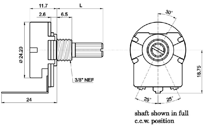 R2415N-_D1-, Rotary Potentiometers 24 mm, Резисторы переменные (потенциометры) роторного Typeа 24 mm