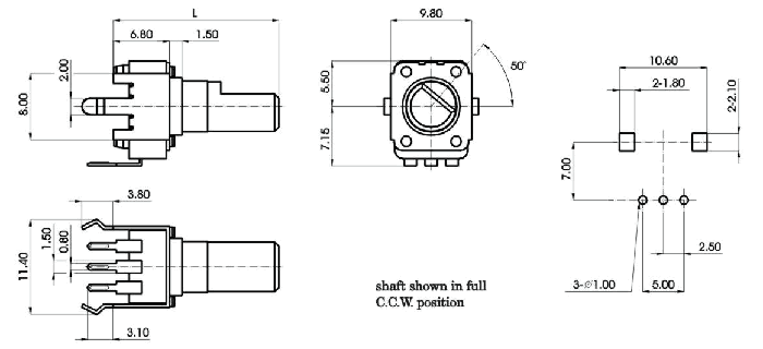 R0901N-_D1-, Rotary Potentiometers 9 mm