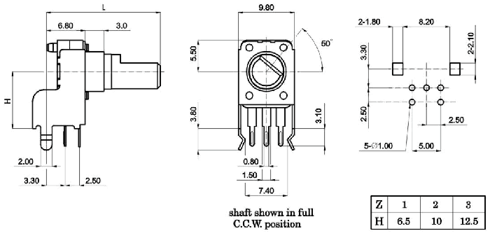 R0902G-_A_-, Rotary Potentiometers 9 mm