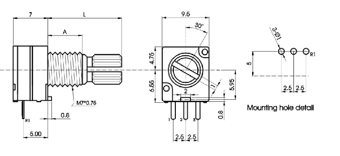 RD91_N-_A1-, Rotary Potentiometers 9 mm