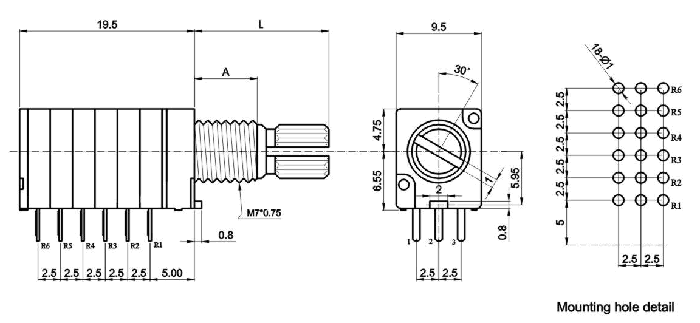 RD96_G-_A1-, Rotary Potentiometers 9 mm
