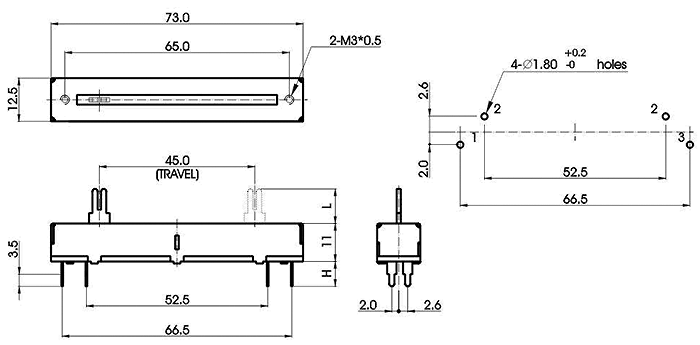 S4510N-xyz-, Slide Potentiometers 12.5 mm