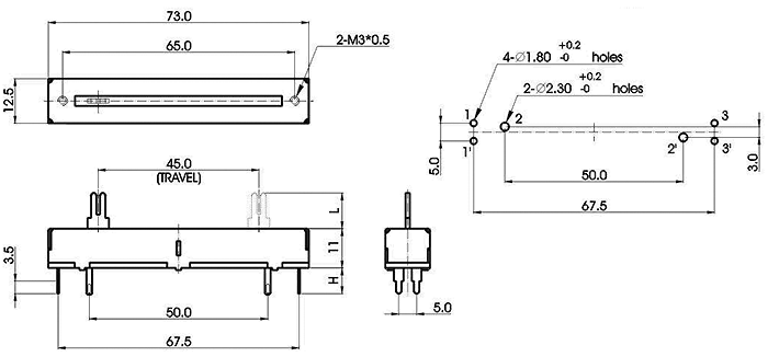 S4530G-xyz-, Slide Potentiometers 12.5 mm