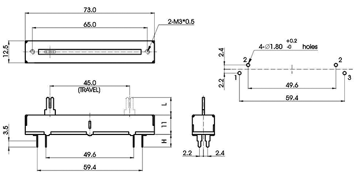 S4540N-xyz-, Slide Potentiometers 12.5 mm