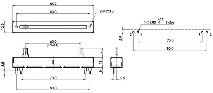 S6040N-xyz-, Slide Potentiometers 12.5 mm