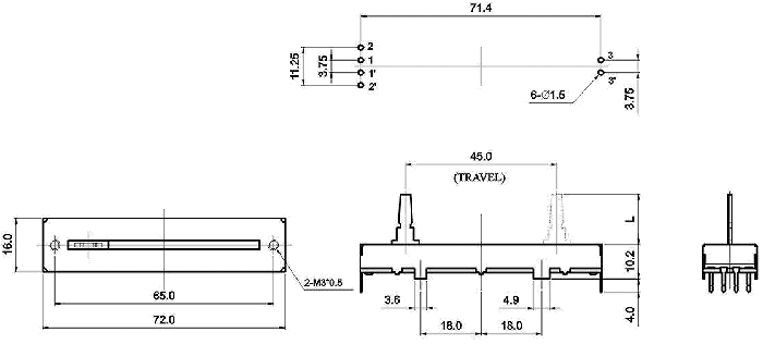 S4581G-xy1-, Slide Potentiometers 16 mm
